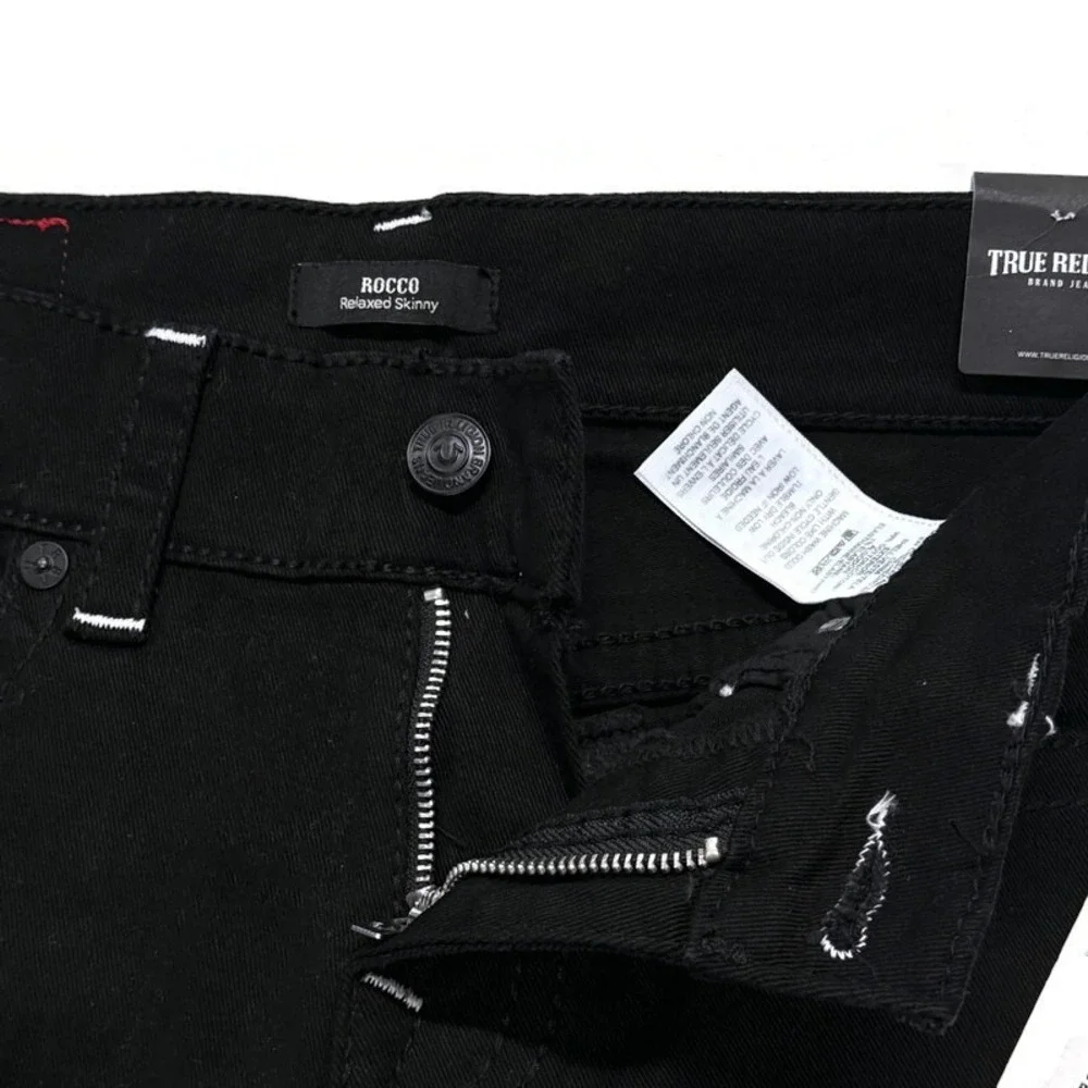 True Religion Rocco Relaxed Skinny Jeans Black Big T Flap Mens 29 NWT